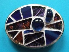 belt buckle with blue and purple glass, 53 x 38 mm