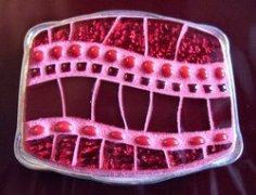 belt buckle with red (mirror)glass, 72 x 60 mm